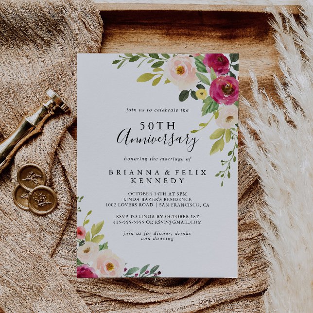Greenery Pink Blush 50th Wedding Anniversary Invitation (Creator Uploaded)