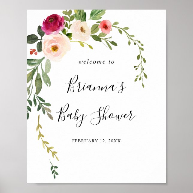 Greenery Pink Blush Baby Shower Welcome Poster (Front)