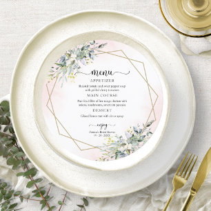Greenery Pink Blush Bridal Shower Circle Menu Invitation