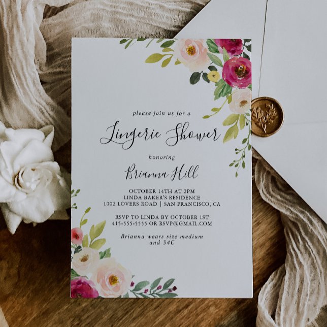 Greenery Pink Blush Floral Bridal Lingerie Shower Invitation (Creator Uploaded)