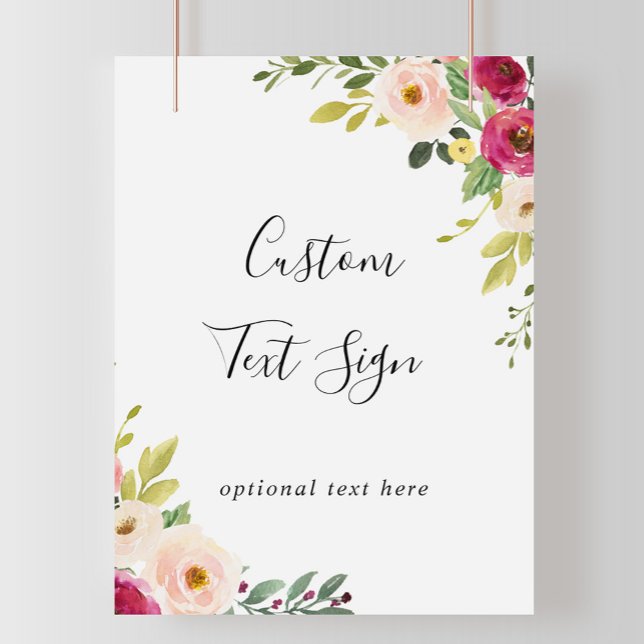 Greenery Pink Blush Floral Custom Text Sign (Creator Uploaded)