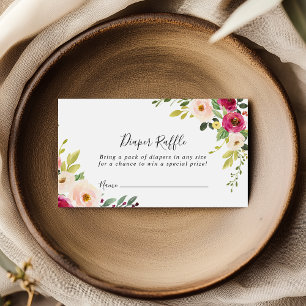 Greenery Pink Blush Floral Diaper Raffle Ticket Enclosure Card