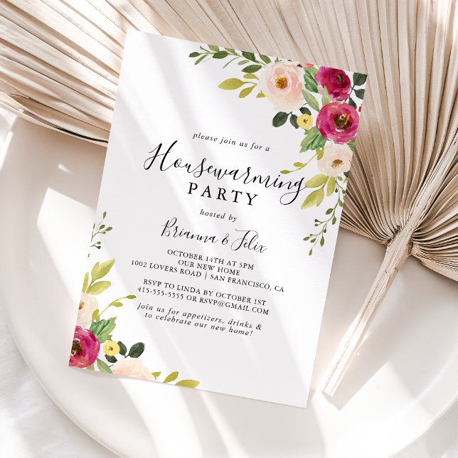 Greenery Pink Blush Floral Housewarming Party Invitation (Creator Uploaded)