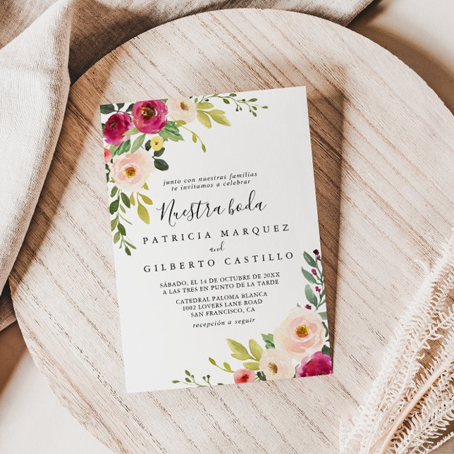 Greenery Pink Blush Floral Nuestra Boda Wedding Invitation (Creator Uploaded)