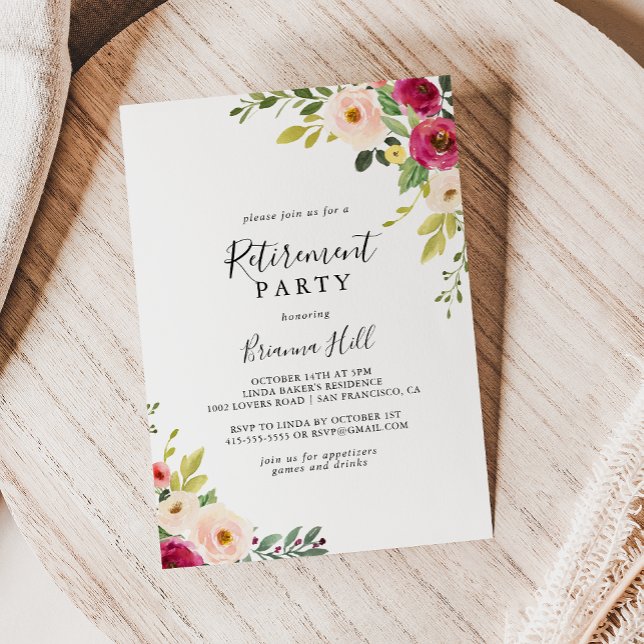 Greenery Pink Blush Floral Retirement Party Invitation (Creator Uploaded)
