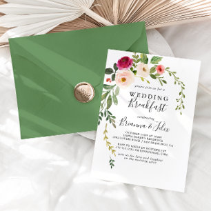 Greenery Pink Blush Floral Wedding Breakfast Invitation