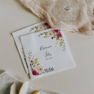 Greenery Pink Blush Floral Wedding Napkin