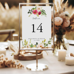 Greenery Pink Blush Floral Wedding Table Number