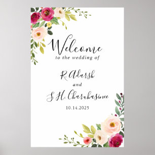 Greenery Pink Blush Floral Wedding Welcome  Poster