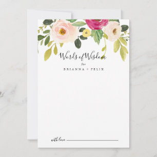 Greenery Pink Blush Floral Wedding Words of Wisdom Advice Card