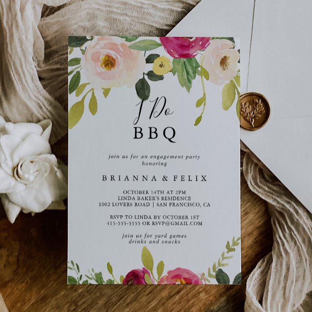 Greenery Pink Blush I Do BBQ Engagement Party Invitation (Creator Uploaded)