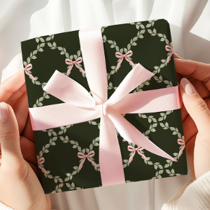 Greenery Pink Bow Trellis Wrapping Paper