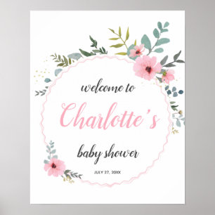 Greenery Pink Eucalyptus  Baby Shower Welcome Sign