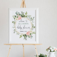 Greenery pink girl baby shower welcome sign