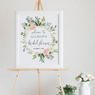 Greenery pink gold bridal shower welcome sign