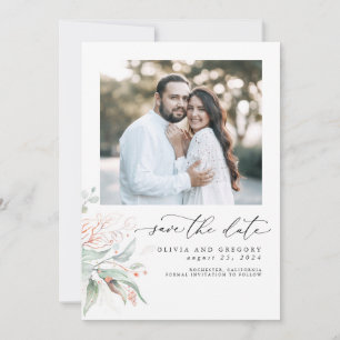 Greenery Pink Gold Leaves Boho Save The Date Photo