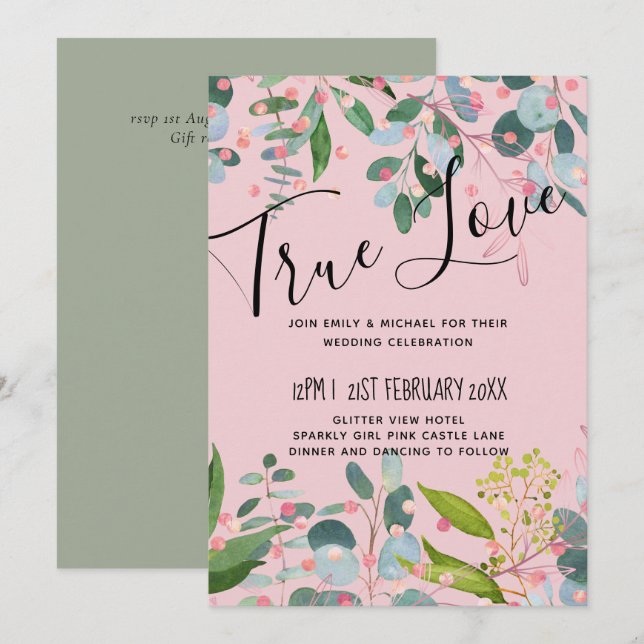 Greenery Pink Modern Wedding (Front/Back)