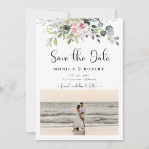 Greenery Pink Rose Save The Date Cards
