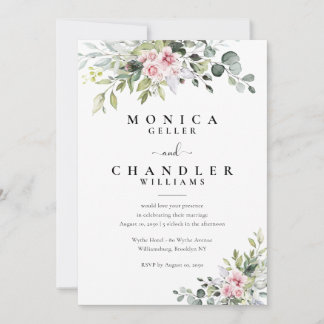 Greenery Pink Rose Wedding Invitation
