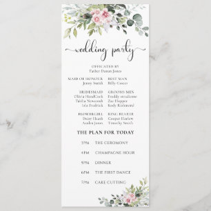Greenery Pink Rose Wedding Program Programme