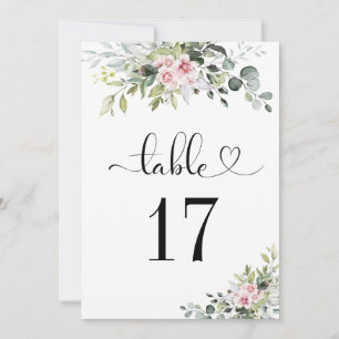 Greenery Pink Rose Wedding Table Numbers