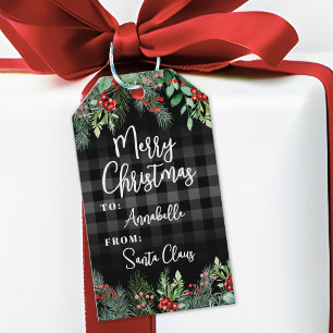 Greenery Plaid Merry Christmas Gift Tags