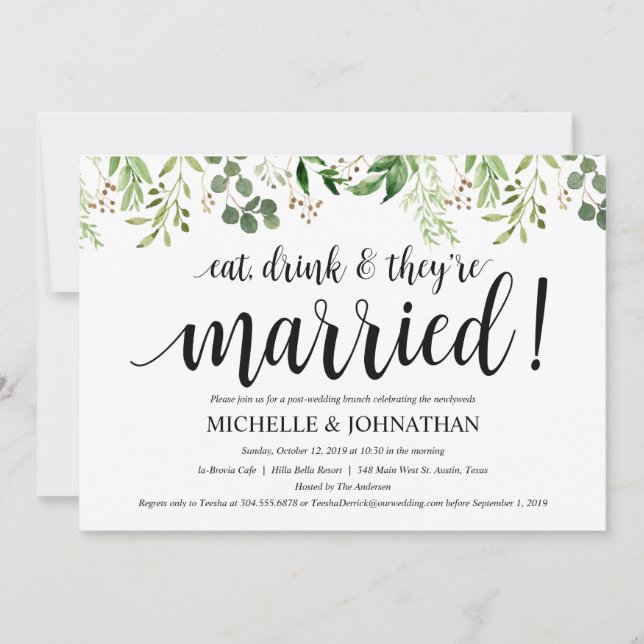 Greenery Post Wedding Brunch Invitation Card (Front)