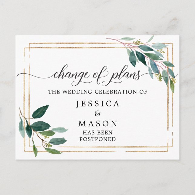 Greenery Postponed Wedding Change The Date Postcard (Front)