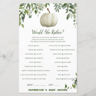 Greenery Pumpkin Baby Shower Game PRINTED
