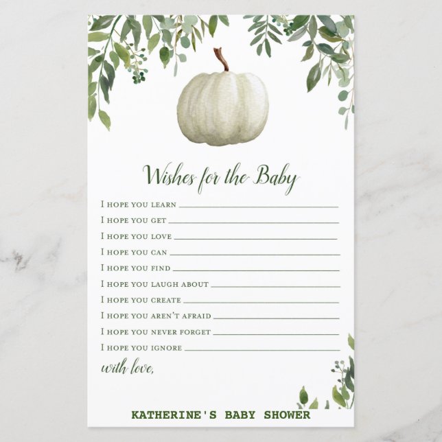 Greenery Pumpkin Baby Shower Game PRINTED (Front)