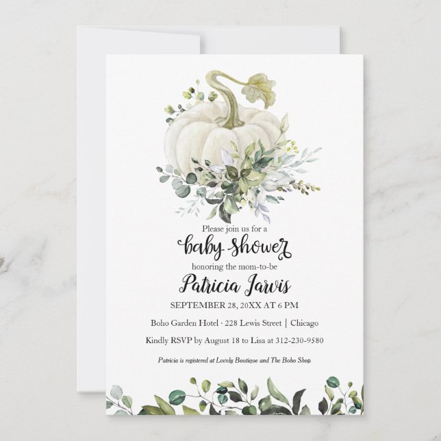 Greenery Pumpkin Baby Shower Invitation (Front)