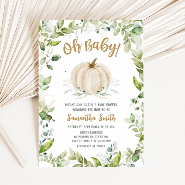 Greenery Pumpkin Baby Shower  Invitation (Oh Baby Greenery Baby Shower Invitation)