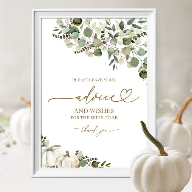 Greenery Pumpkin Bridal Shower Advice Card Sign (Creator Uploaded)
