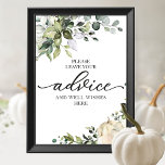 Greenery Pumpkin Bridal Shower Advice Sign<br><div class="desc">Lovely greenery eucalyptus watercolor, pumpkin fall-themed bridal shower advice, and well wishes sign. Easy to personalize with your details. Please get in touch with me via chat if you have questions about the artwork or need customization. PLEASE NOTE: For assistance on orders, shipping, product information, etc., contact Zazzle Customer Care...</div>