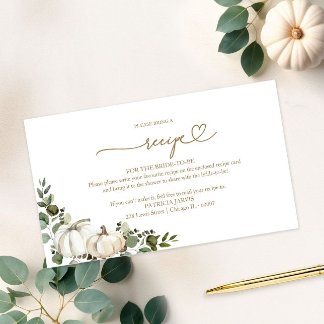 Greenery Pumpkin Bridal Shower Recipe Request Enclosure Card (Creator Uploaded)