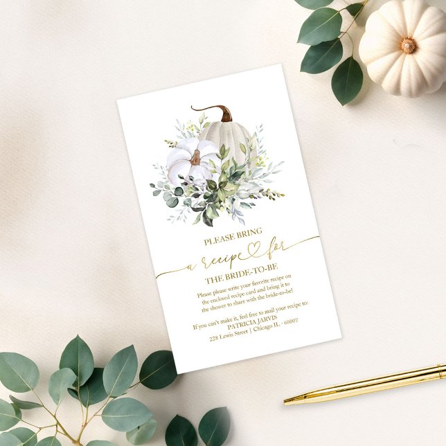 Greenery Pumpkin Bridal Shower Recipe Request Enclosure Card (Creator Uploaded)