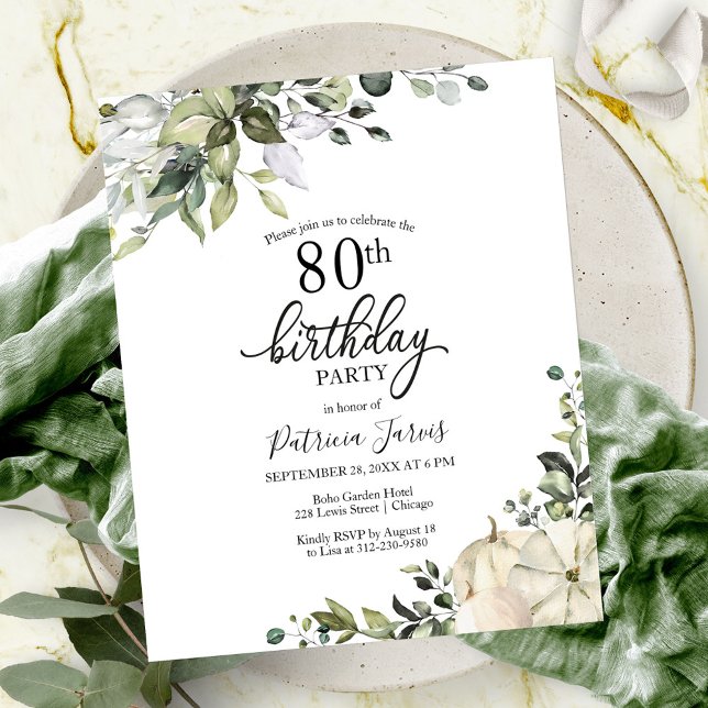 Greenery Pumpkin Budget 80th Birthday Invitation (Creator Uploaded)