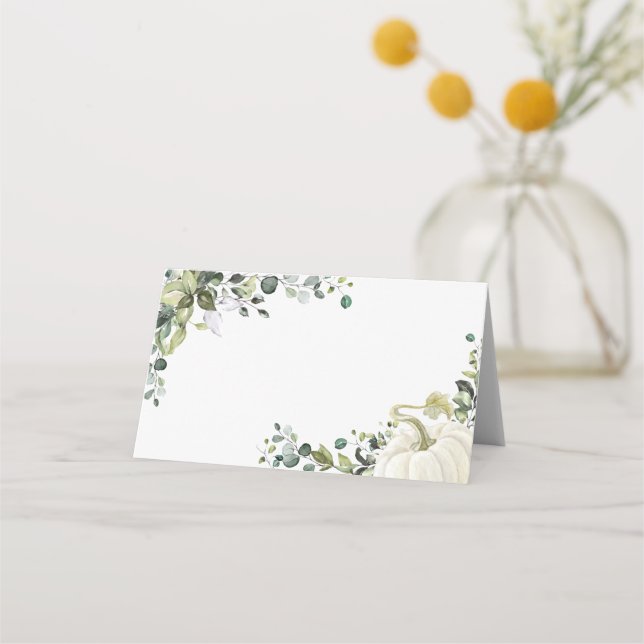 Greenery Pumpkin Fall Baby Shower Place Card (Front)