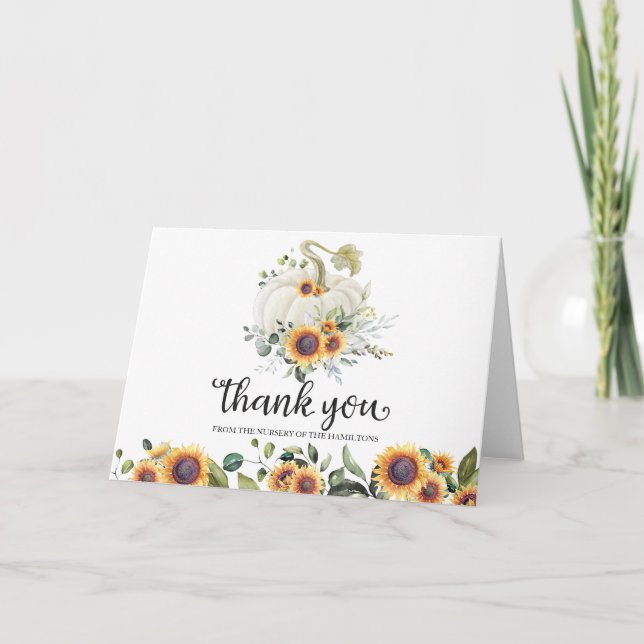 Greenery Pumpkin Fall Baby Shower Thank You Card (Front)