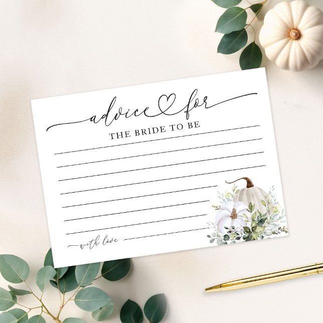 Greenery Pumpkin Fall Bridal Shower Advice Cards (Creator Uploaded)