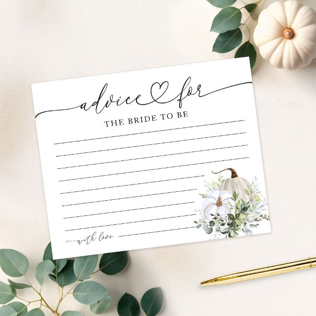Greenery Pumpkin Fall Bridal Shower Advice Cards (Creator Uploaded)