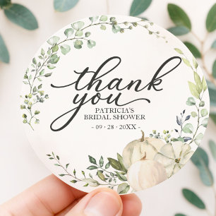 Greenery Pumpkin Fall Bridal Shower Favour Classic Classic Round Sticker