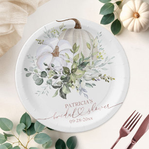 Greenery Pumpkin Fall Bridal Shower Paper Plate