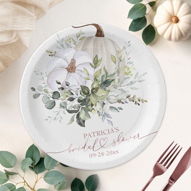 Greenery Pumpkin Fall Bridal Shower Paper Plate (Creator Uploaded)