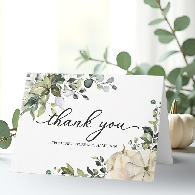 Greenery Pumpkin Fall Bridal Shower Thank You Card (Creator Uploaded)