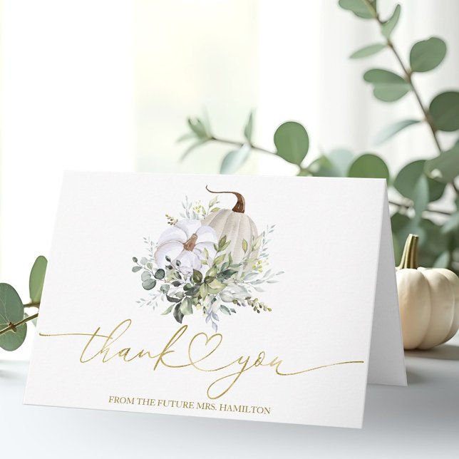 Greenery Pumpkin Fall Bridal Shower Thank You Card (Creator Uploaded)