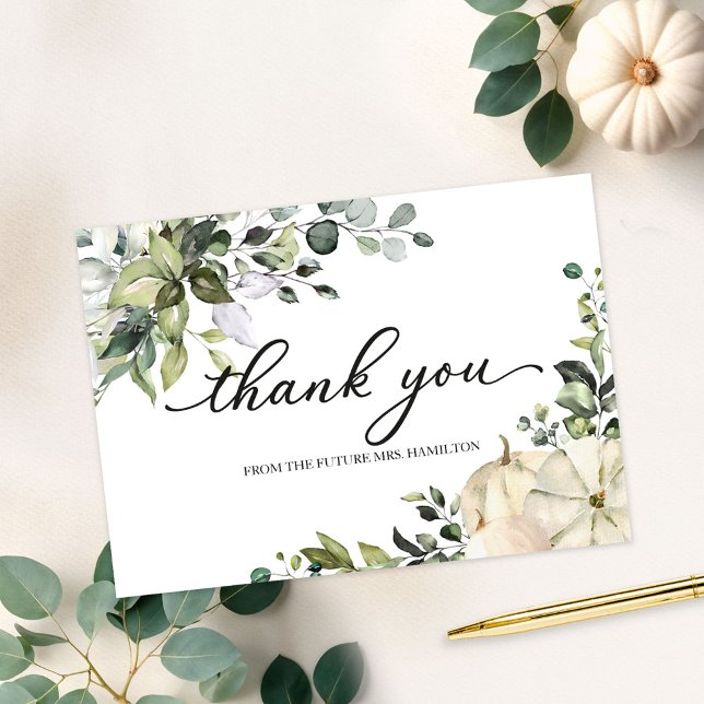 Greenery Pumpkin Fall Bridal Shower Thank You Invitation (Creator Uploaded)