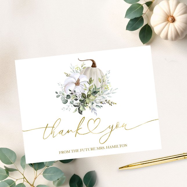 Greenery Pumpkin Fall Bridal Shower Thank You Postcard (Creator Uploaded)