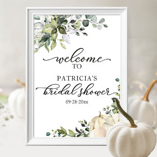 Greenery Pumpkin Fall Bridal Shower Welcome Sign 