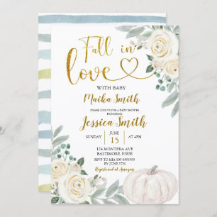 Greenery Pumpkin Fall In Love Baby Shower  Invitat Invitation